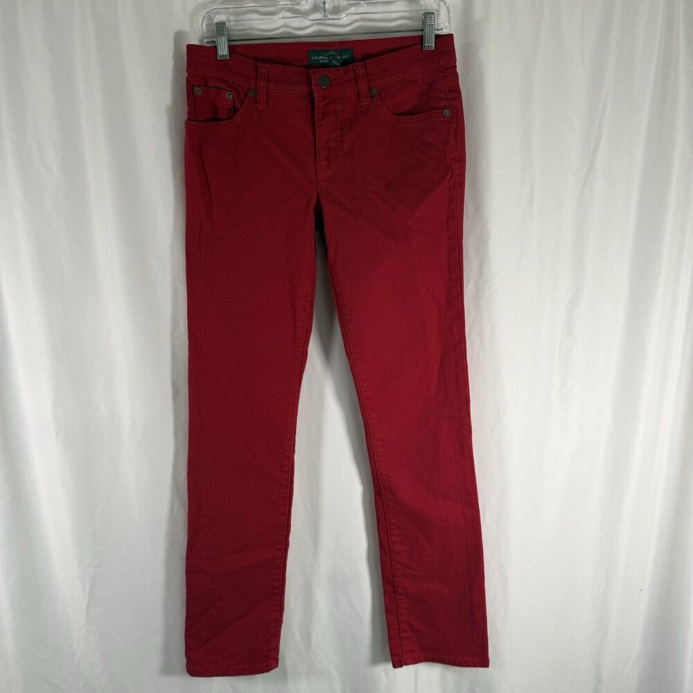 LRL Lauren Jeans Women's 4 Red Denim 5 Pocket Cotton Blend Low Rise 31" Inseam